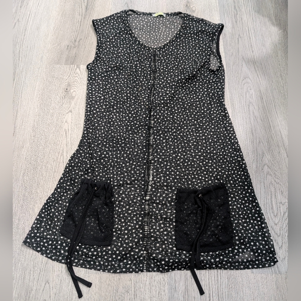 Dolcezza Black Mesh Polka Dot Tunic Dress Lagenlook Artsy S/M